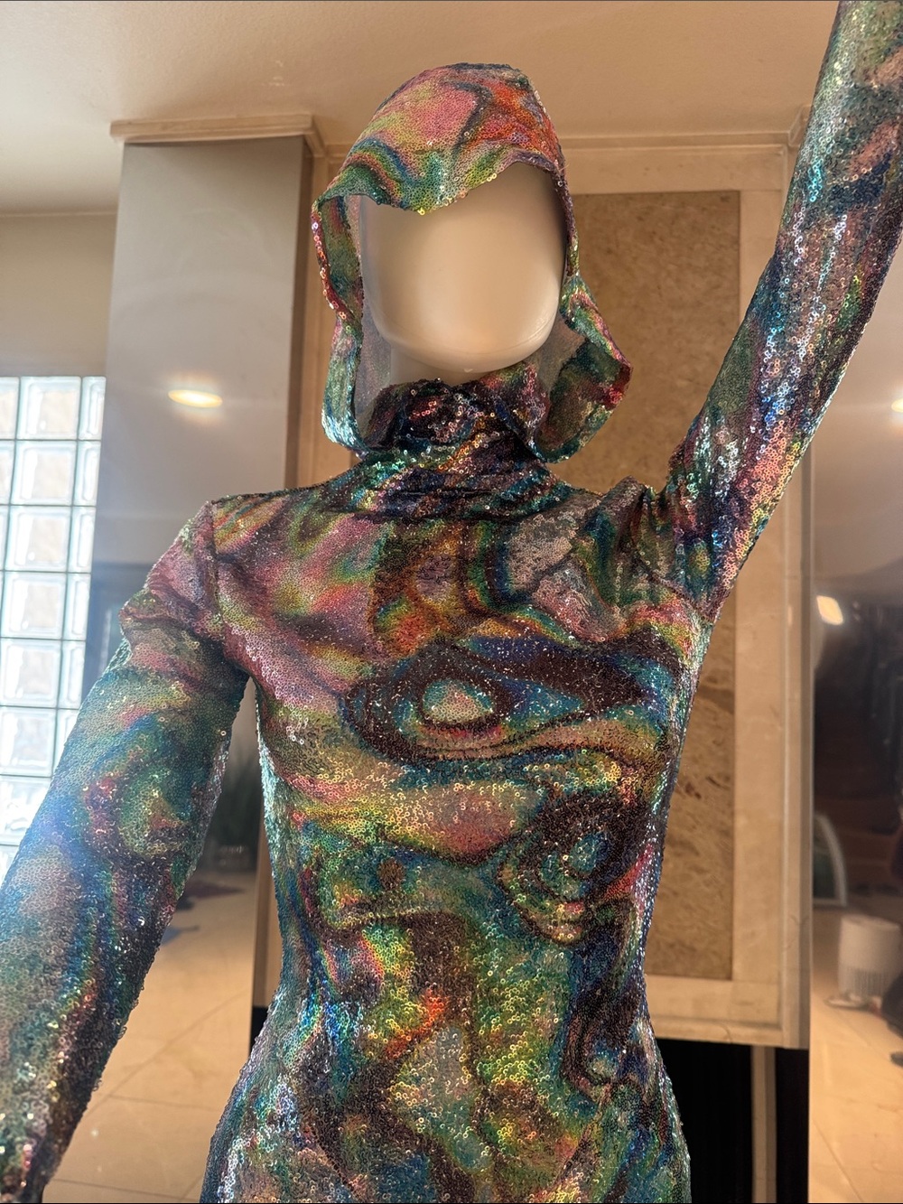Mew Mews Nebraska Ombre Hooded Psychedelic Maxi Gown - Picture 15 of 15